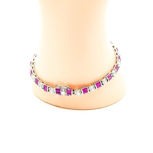 Ruby And CZ 7.9-Inch Tennis Bracelet in Rhodium Plated Sterling Silver - Picture 3 of 5
